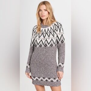 Line & Dot Apres Gray and White Fair Isle Crewneck Sweater Dress